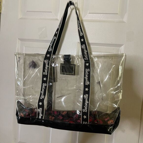 Betsey Johnson Transparent clear plastic XLTote with Black trim Accents - Picture 5 of 13